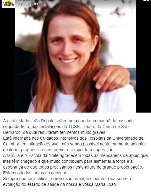 Atriz de Coimbra internada e “com prognóstico reservado” após queda no Teatro da Cerca