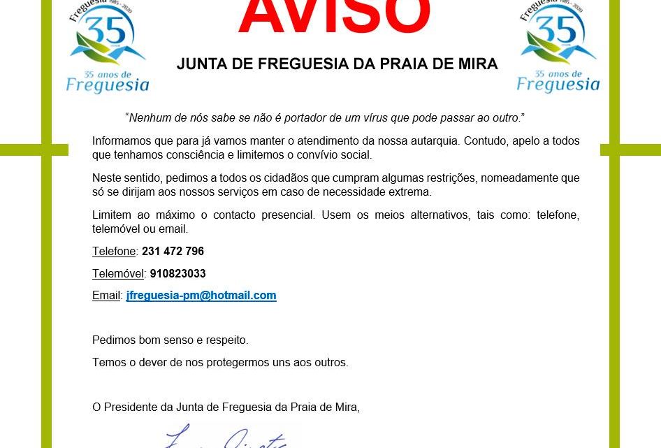 IMPORTANTE: Comunicado da Junta de Freguesia da Praia de Mira