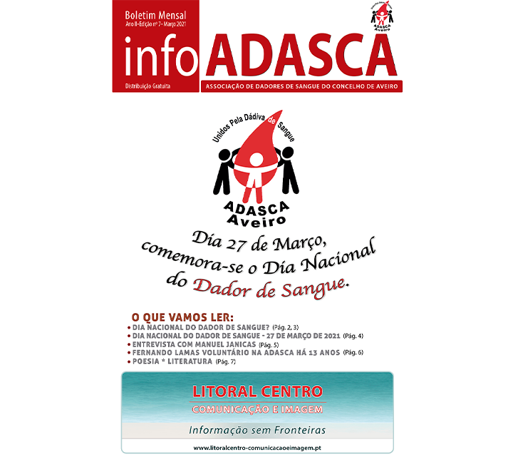 Boletim InfoADASCA, Edição Nº. 7 de Março de 2021 dedicado ao Dia Nacional do Dador de Sangue
