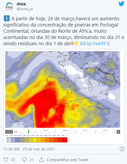 Alerta:DGS alerta para fraca qualidade do ar devido a massa do Norte de África