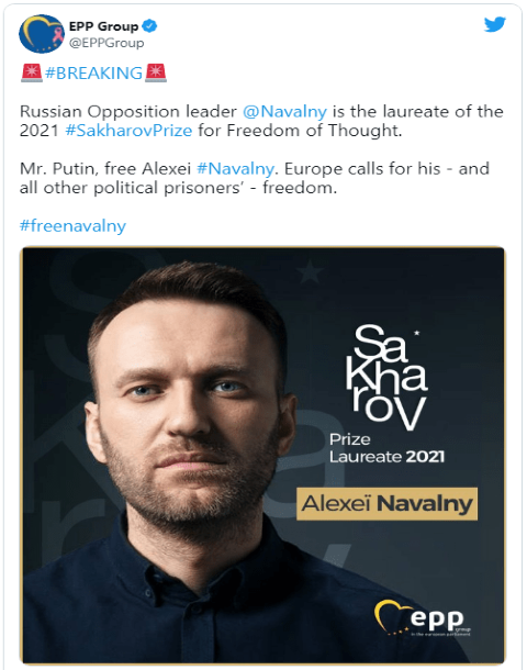 Alexei Navalny vence Prémio Sakharov para a Liberdade de Pensamento