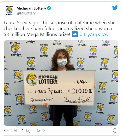 Mulher descobre prémio de lotaria de 2,6 milhões de euros na caixa de spam