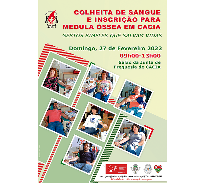 Comunicado: ADASCA vai realizar sessão de colheitas de sangue dia 27 (Domingo) de Fevereiro, entre as 9 horas e as 13 horas no Salão da Junta de Freguesia de Cacia