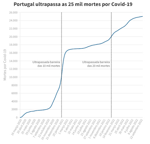 Covid-19. Portugal ultrapassa as 25 mil mortes desde o início da pandemia