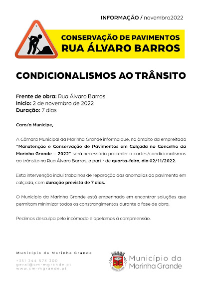 Marinha Grande | Condicionalismos ao trânsito na Rua Álvaro Barros