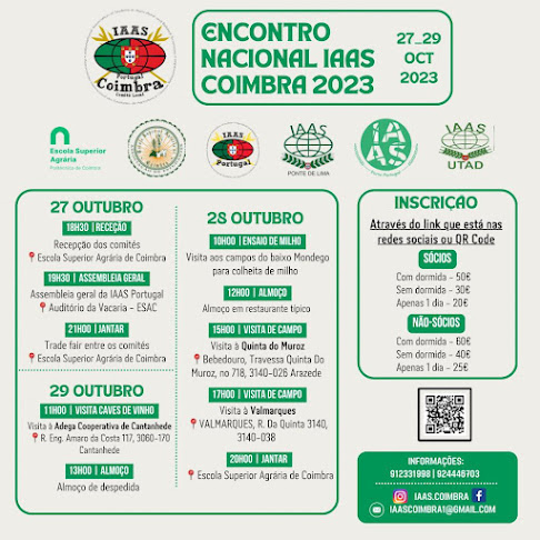 27 a 29 de outubro | Escola Superior Agrária de Coimbra. Encontro Nacional da IAAS tem lugar em Coimbra