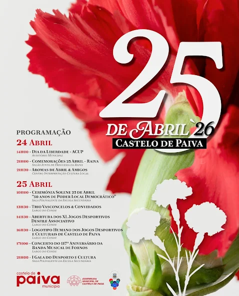 CÂMARA MUNICIPAL DE CASTELO DE PAIVA APRESENTA PROGRAMAÇÃO DO 25 DE ABRIL