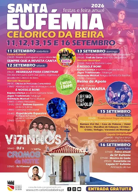 Celorico da Beira | Festa e Feira Anual de Santa Eufémia 2026 | 11, 12,13, 15 e 16 de setembro