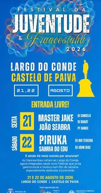 Gastronomia e cartaz musical diversificado. FESTIVAL DA JUVENTUDE & FRANCESINHA ESTÁ DE REGRESSO AO CENTRO DE CASTELO DE PAIVA