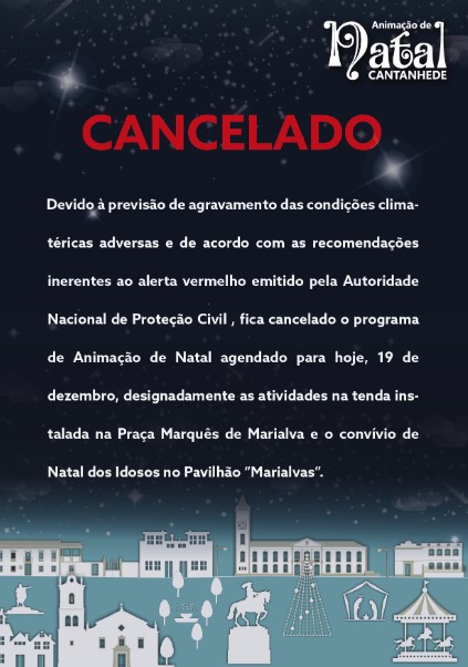Cancelada a Animação de Natal desta quinta-feira em Cantanhede