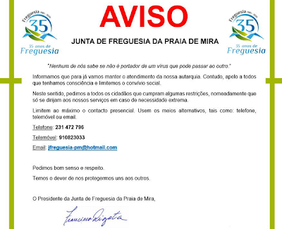 Comunicado da Junta de Freguesia da Praia de Mira