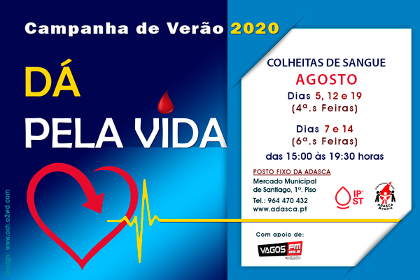 Campanha de Verão 2020: Sessões de colheitas de sangue no Posto Fixo da ADASCA em Agosto