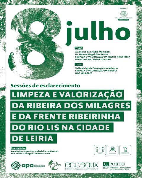 Leiria | Sessões de esclarecimento sobre intervenção na Ribeira dos Milagres e Frente Ribeirinha do Rio Lis