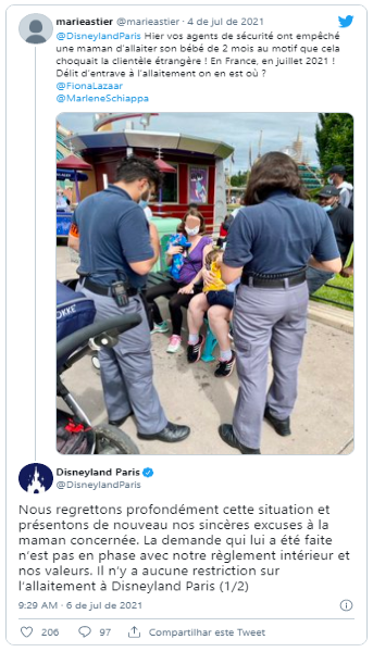 Disneylândia de Paris emite um pedido de desculpas por impedir mãe de amamentar em público
