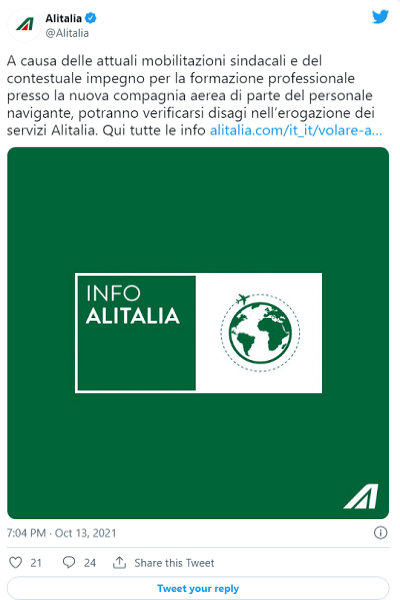 Último dia da Alitalia