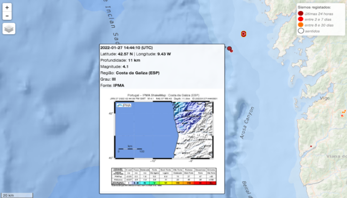 Sismo com magnitude de 4,1 sentido nos distritos de Braga, Porto e Viana do Castelo