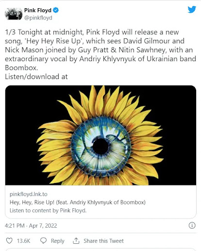 Pink Floyd lançam “Hey, Hey, Rise Up!” para ajudar a Ucrânia