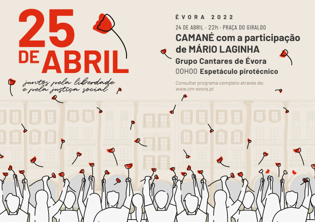 Comemorações do 25 de Abril voltam à Praça de Giraldo com concerto de Camané e participação de Mário Laginha e Cantares de Évora