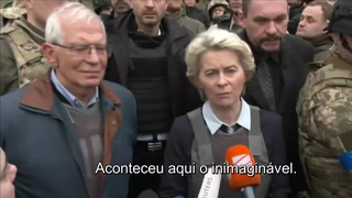 Von der Leyen e Borrell em Bucha: “Vimos a face cruel do exército de Putin”