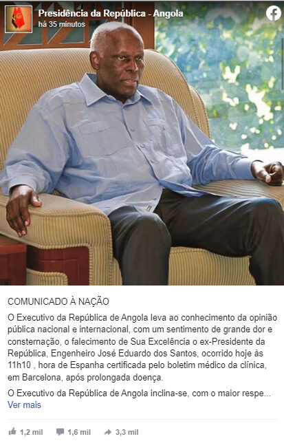 Morreu José Eduardo dos Santos, ex-Presidente de Angola