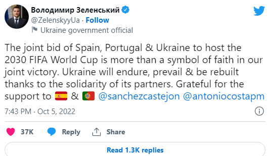 Ucrânia junta-se à candidatura de Espanha e Portugal ao Mundial de 2030