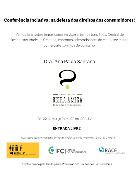 Conferência Inclusiva: na defesa dos direitos dos consumidores | ISCA-UA | 22 de março, 16h00