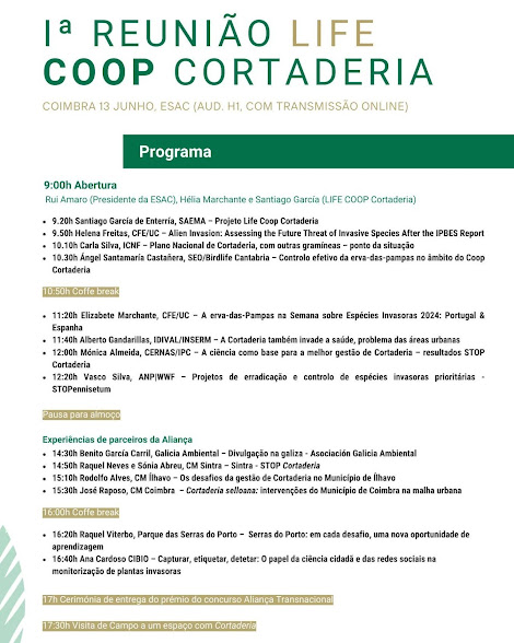 13 de junho | 09h00 às 18h00 | ESAC – presencial (auditório H1) e online. ESAC acolhe 1.ª Reunião do projeto Life COOP Cortaderia