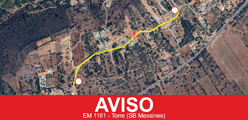 ESTRADA MUNICIPAL 1161, ZONA DA TORRE, EM SÃO BARTOLOMEU DE MESSINES, CORTADA AO TRÂNSITO NO DIA 19 DE JULHO ENTRE AS 14H00 E AS 18H00