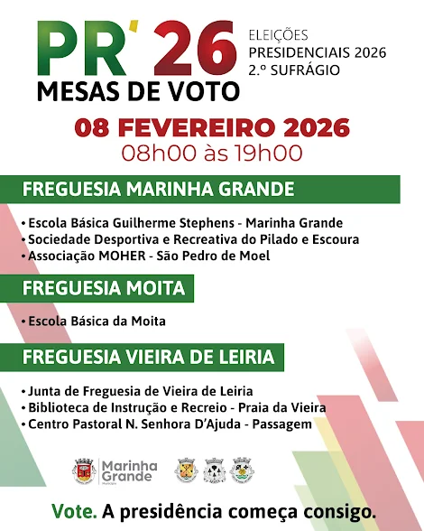 Eleições Presidenciais 2026 (2.º Sufrágio) – Mesas de Voto no Concelho da Marinha Grande