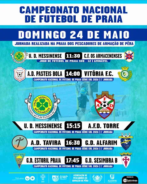 ARMAÇÃO DE PÊRA RECEBE 1.ª JORNADA DO CAMPEONATO NACIONAL DE FUTEBOL DE PRAIA SÉRIE SUL 2026