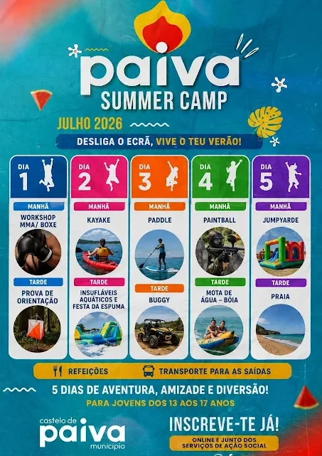 ESTÃO ABERTAS AS INSCRIÇÕES PARA O ” PAIVA SUMMER CAMP 2026 ” EM CASTELO DE PAIVA