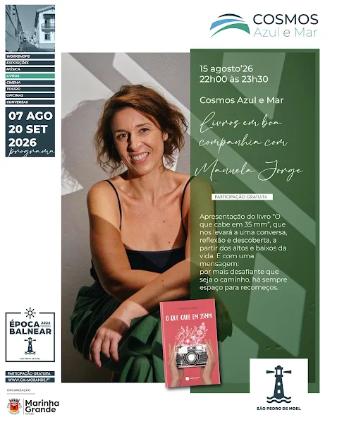 ATRIZ MARINHENSE MANUELA JORGE APRESENTA LIVRO NO COSMOS AZUL E MAR