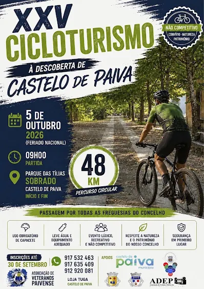 XXV CICLOTURISMO “À DESCOBERTA DE CASTELO DE PAIVA“ VAI PERCORRER TODAS AS FREGUESIAS DO CONCELHO