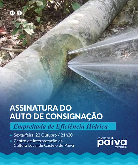Na próxima Quinta-Feira no espaço do CICL. ASSINATURA DO A UTO DE CONSIGNAÇÃO DA EMPREI TADA DEGESTÃO DA EFICIÊNCIA HIDRICA NO CONCELHO DE CASTELO DE PA