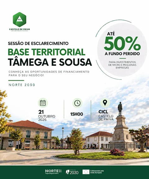 Na próxima Quarta Feira no espaço do CICL. SESSÃO DE ESCLARECIMENTO SOBRE SISTEMA DE INCENTIVOS REALIZA-SE EM CASTELO DE PAIVA